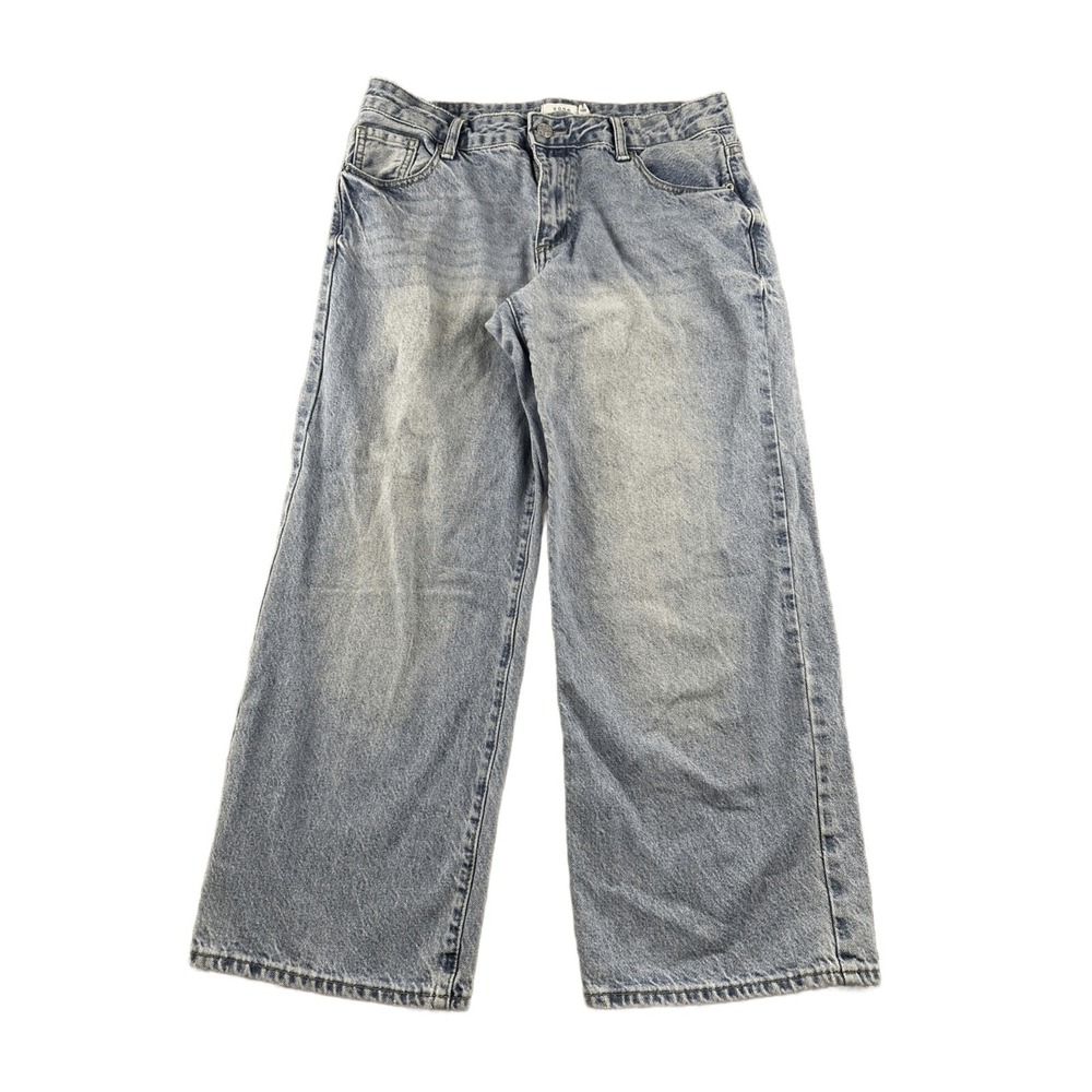 SONG Jeans Women 9/29 Blue Wide-Leg High Rise Washed 100% Cotton Grunge Skater